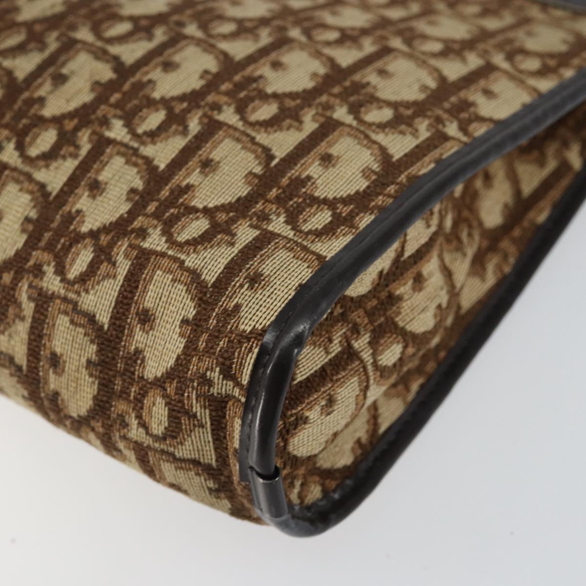 Christian Dior Trotter Canvas Shoulder Bag Beige Gold Auth 145973