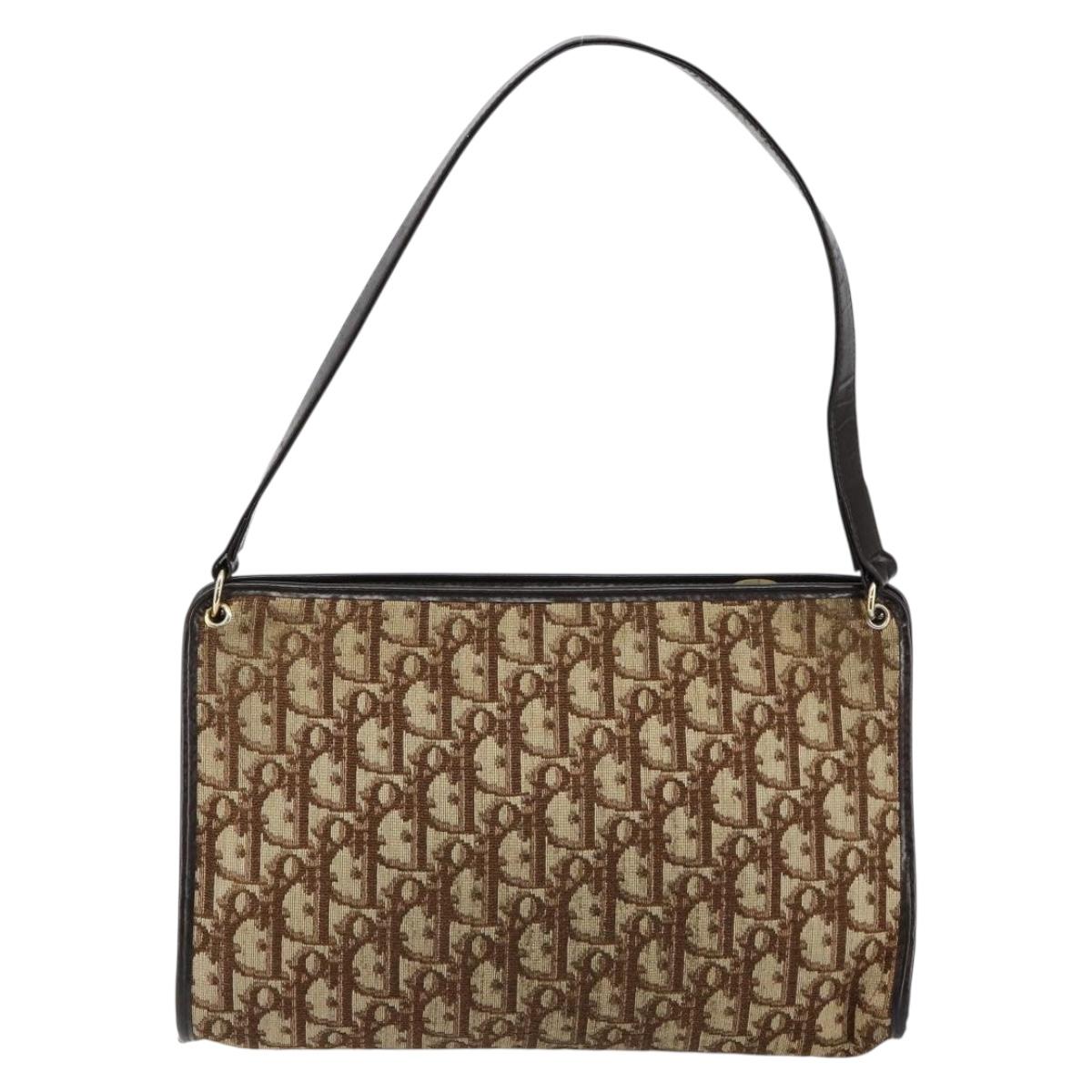 Christian Dior Trotter Canvas Shoulder Bag Beige Gold Auth 145973