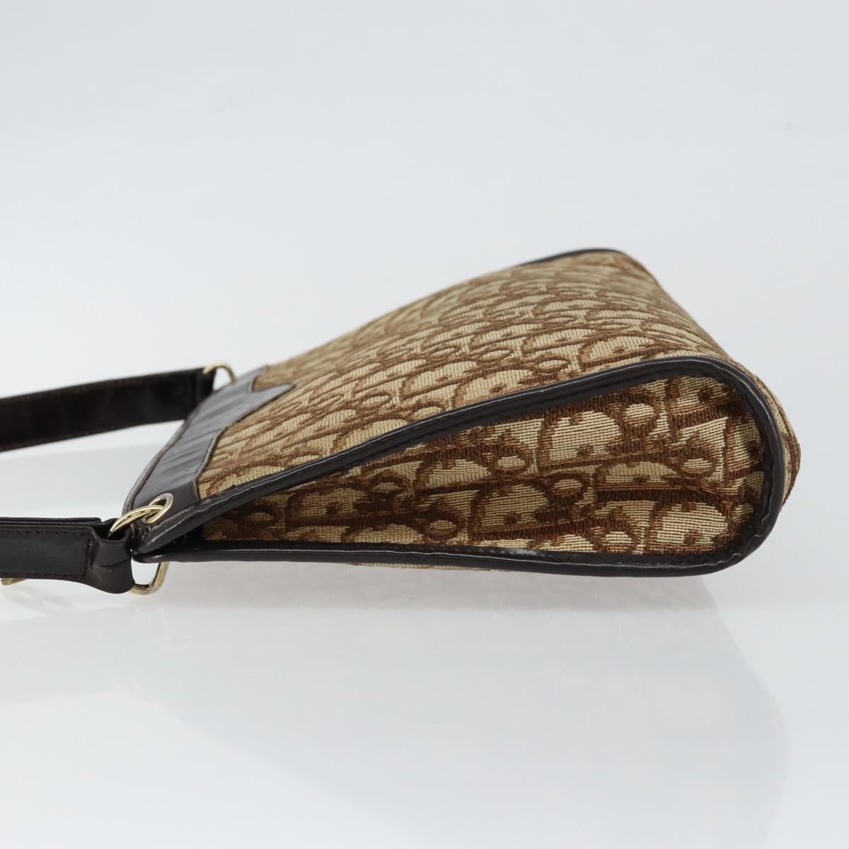 Christian Dior Trotter Canvas Shoulder Bag Beige Gold Auth 145973
