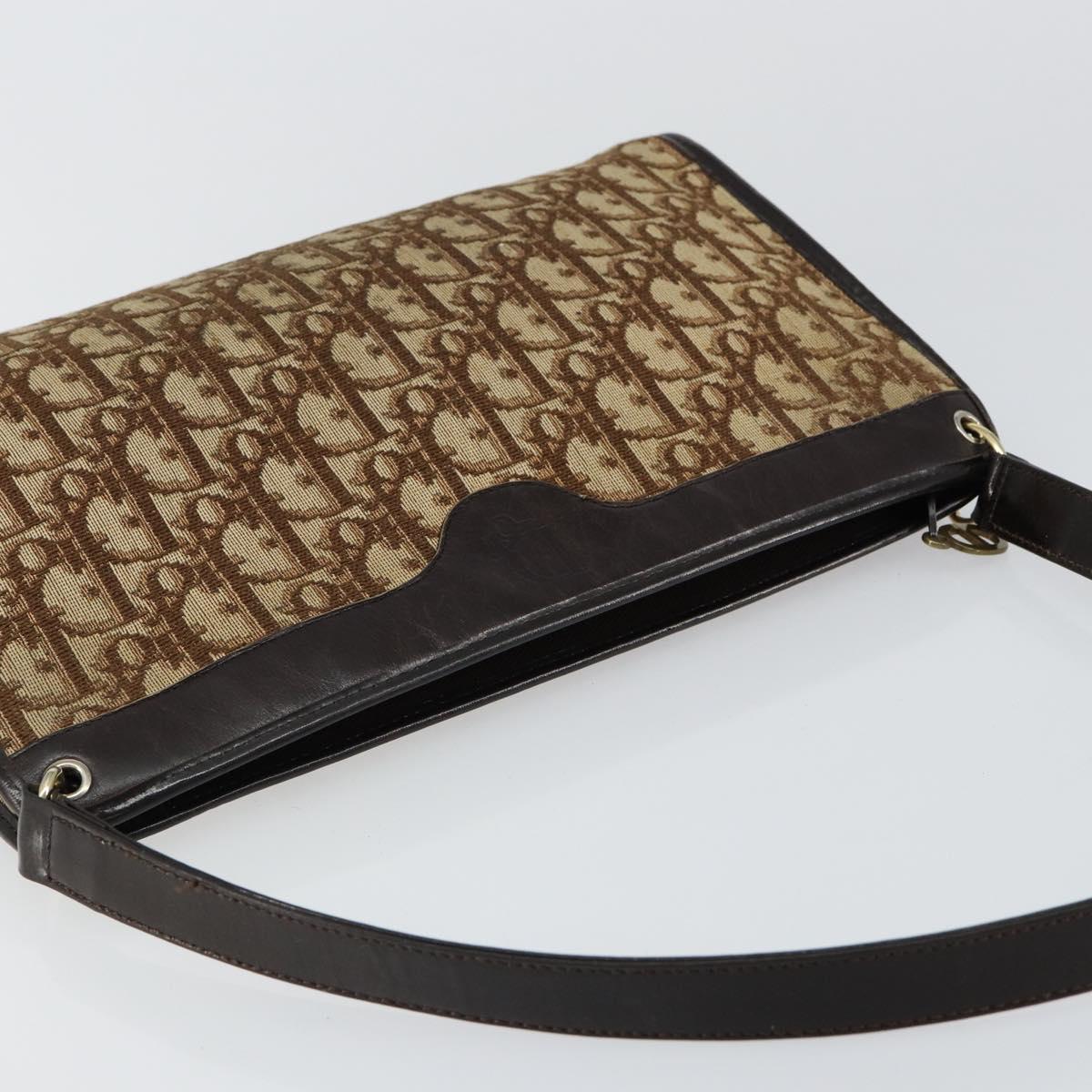 Christian Dior Trotter Canvas Shoulder Bag Beige Gold Auth 145973