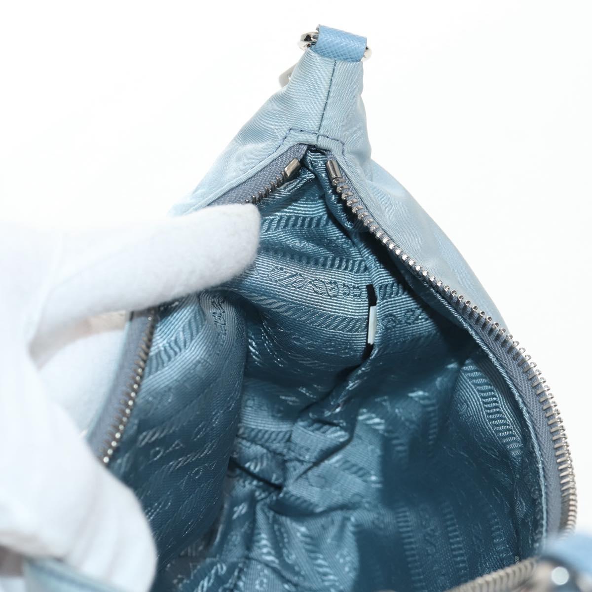 PRADA Chain Shoulder Bag Nylon Light Blue Silver Auth 145974M