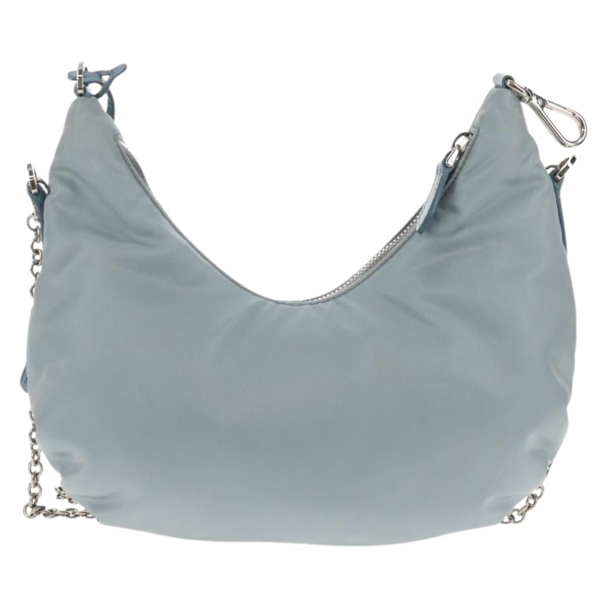 PRADA Chain Shoulder Bag Nylon Light Blue Silver Auth 145974M