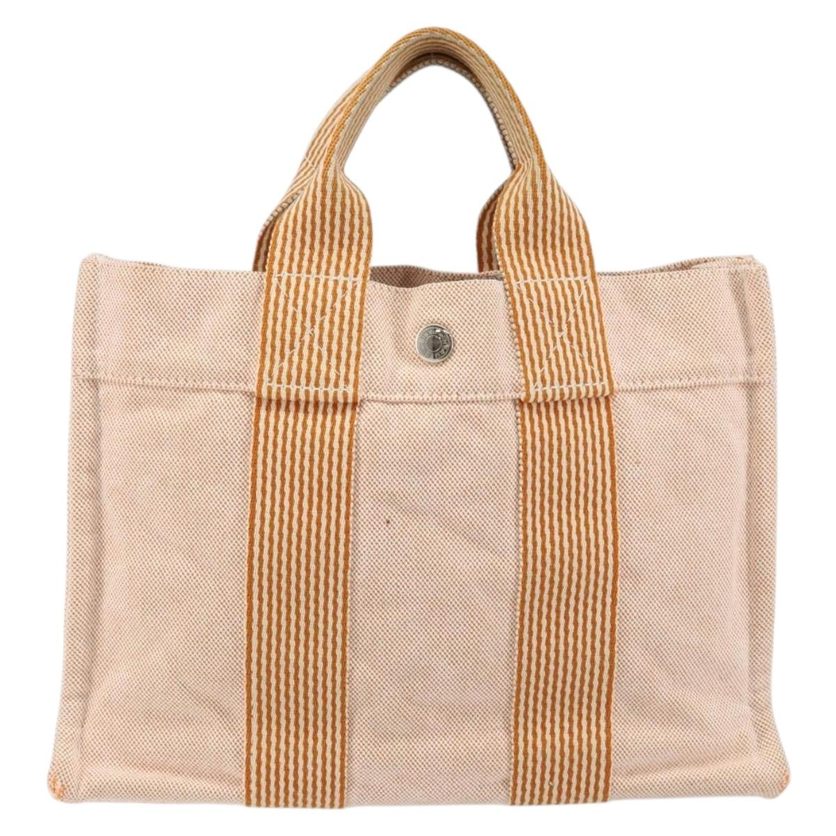 HERMES Fourre Tout PM Hand Bag Canvas Orange Auth 145975