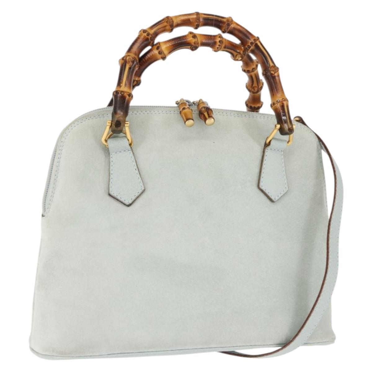 GUCCI Bamboo Hand Bag Suede 2way Light Blue Gold 000 1046 0290 Auth 145985