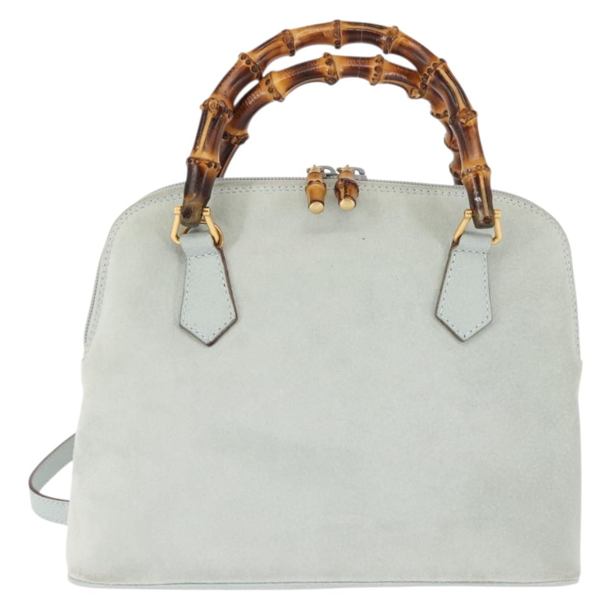 GUCCI Bamboo Hand Bag Suede 2way Light Blue Gold 000 1046 0290 Auth 145985