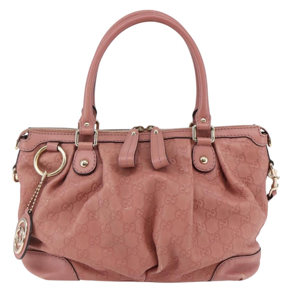 GUCCI GG Canvas Guccissima Hand Bag Leather 2way Pink Gold 247902 Auth 145986