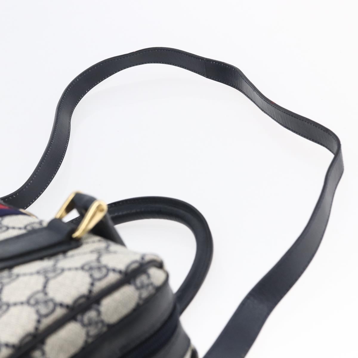 GUCCI GG Supreme Sherry Line Shoulder Bag PVC 2way Navy Gold 010 378 Auth 145988