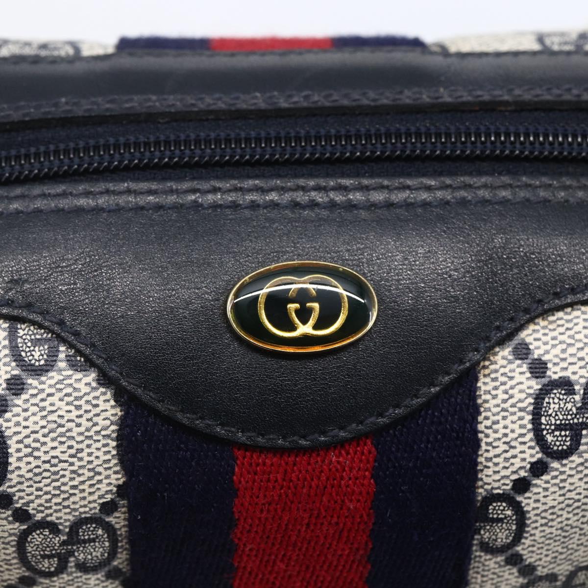 GUCCI GG Supreme Sherry Line Shoulder Bag PVC 2way Navy Gold 010 378 Auth 145988