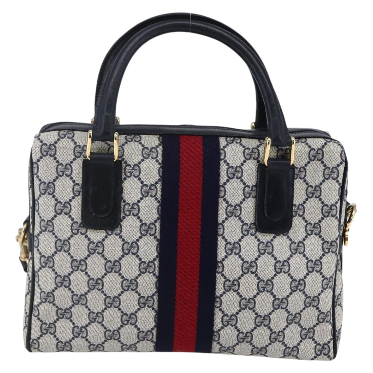 GUCCI GG Supreme Sherry Line Shoulder Bag PVC 2way Navy Gold 010 378 Auth 145988