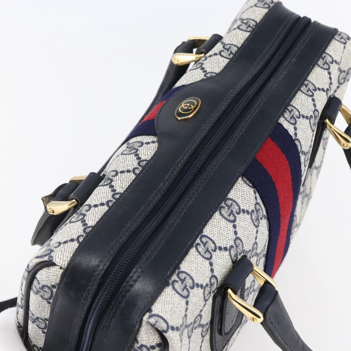 GUCCI GG Supreme Sherry Line Shoulder Bag PVC 2way Navy Gold 010 378 Auth 145988