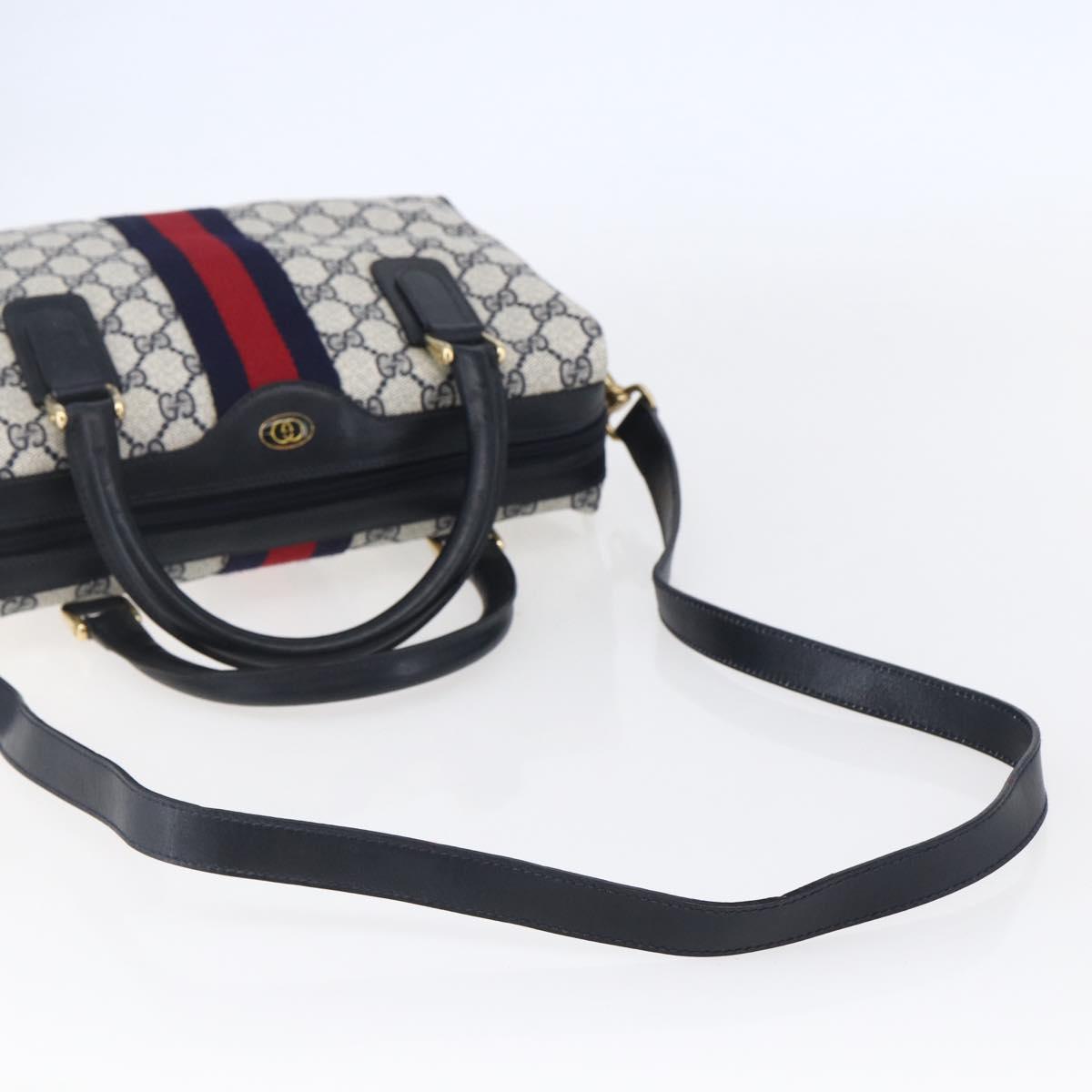 GUCCI GG Supreme Sherry Line Shoulder Bag PVC 2way Navy Gold 010 378 Auth 145988