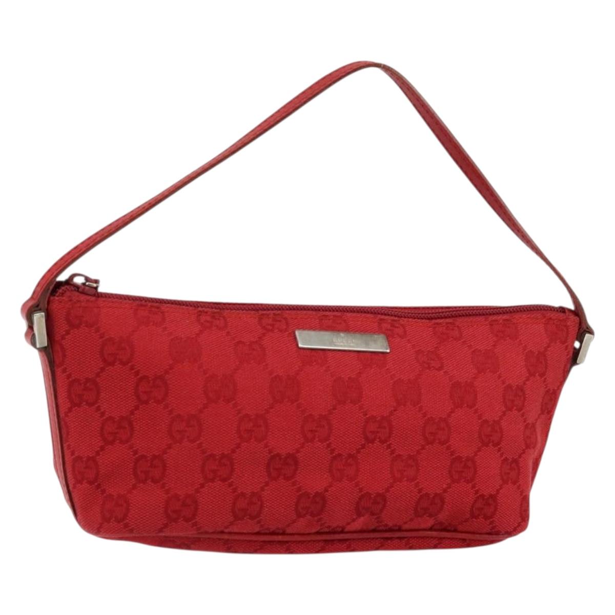 GUCCI GG Canvas Accessory Pouch Red Silver 039 1103 Auth 145989
