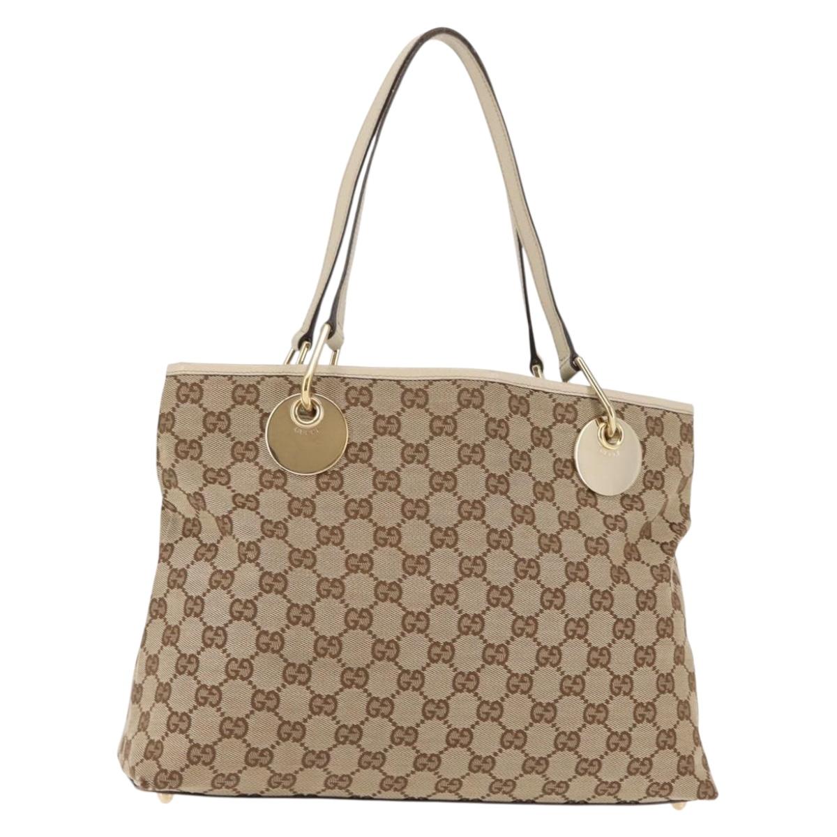 GUCCI GG Canvas Tote Bag Beige Gold 120837 Auth 145990