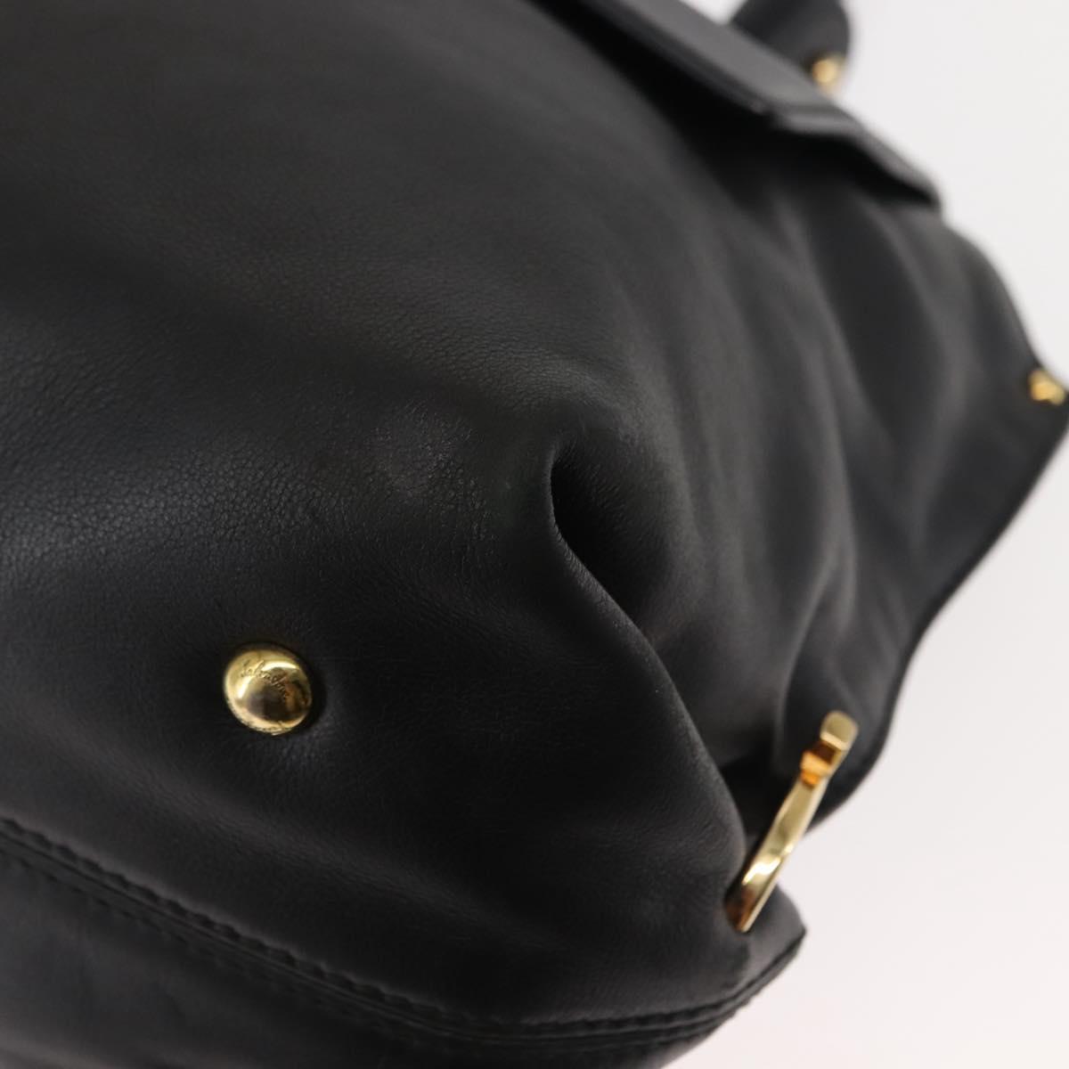 Salvatore Ferragamo Gancini Sofia Hand Bag Leather Black Gold Auth 145991
