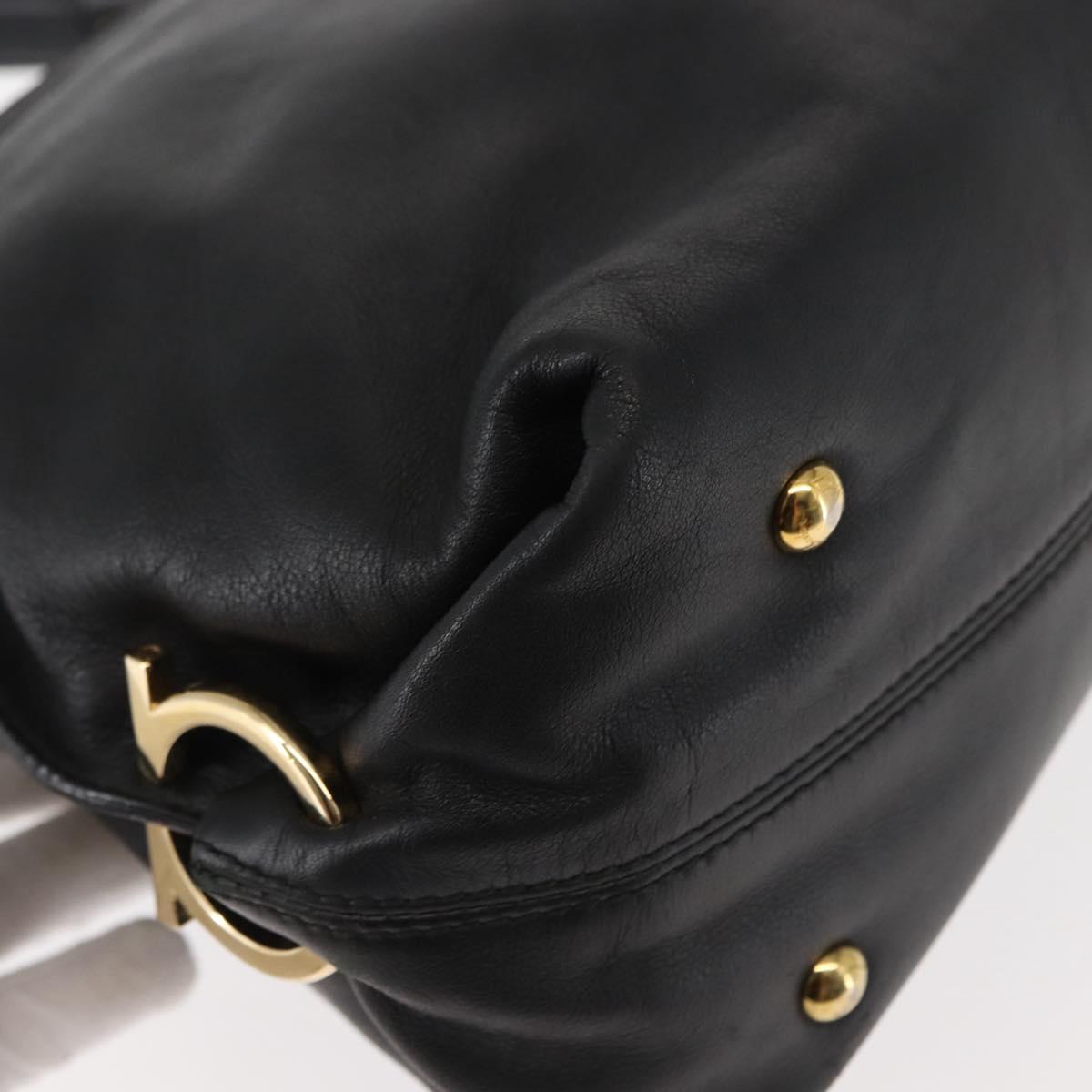 Salvatore Ferragamo Gancini Sofia Hand Bag Leather Black Gold Auth 145991
