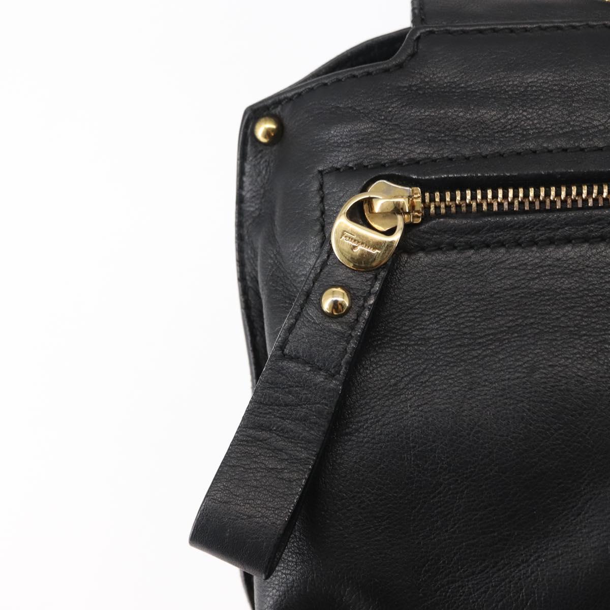 Salvatore Ferragamo Gancini Sofia Hand Bag Leather Black Gold Auth 145991