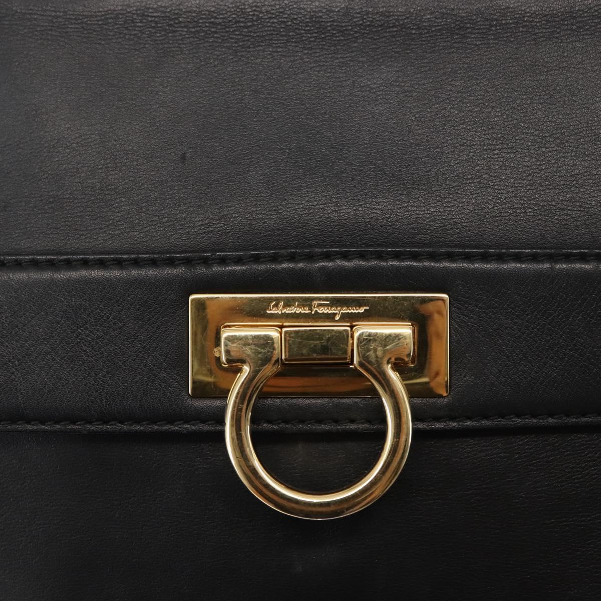 Salvatore Ferragamo Gancini Sofia Hand Bag Leather Black Gold Auth 145991