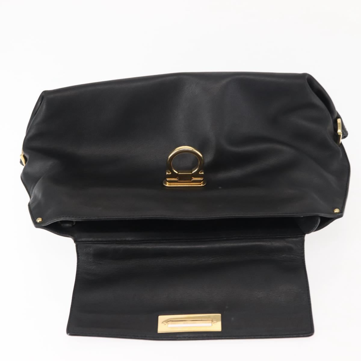 Salvatore Ferragamo Gancini Sofia Hand Bag Leather Black Gold Auth 145991