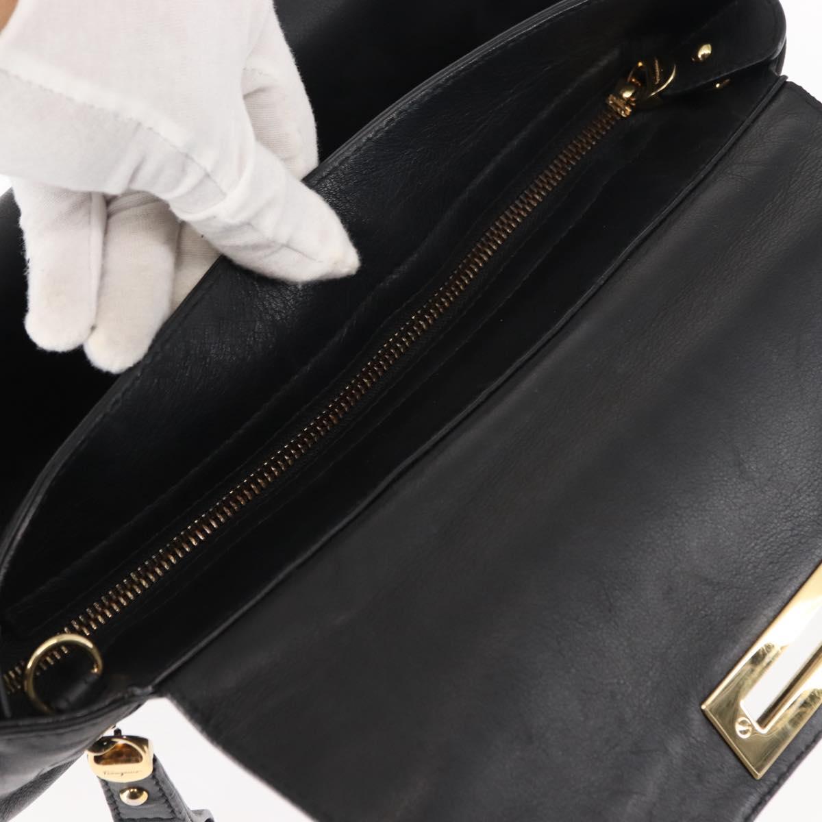 Salvatore Ferragamo Gancini Sofia Hand Bag Leather Black Gold Auth 145991
