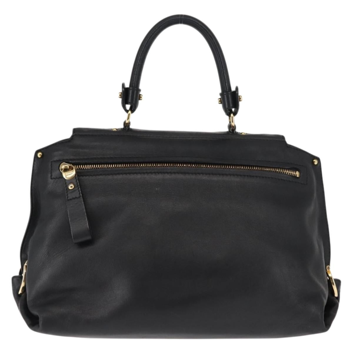 Salvatore Ferragamo Gancini Sofia Hand Bag Leather Black Gold Auth 145991