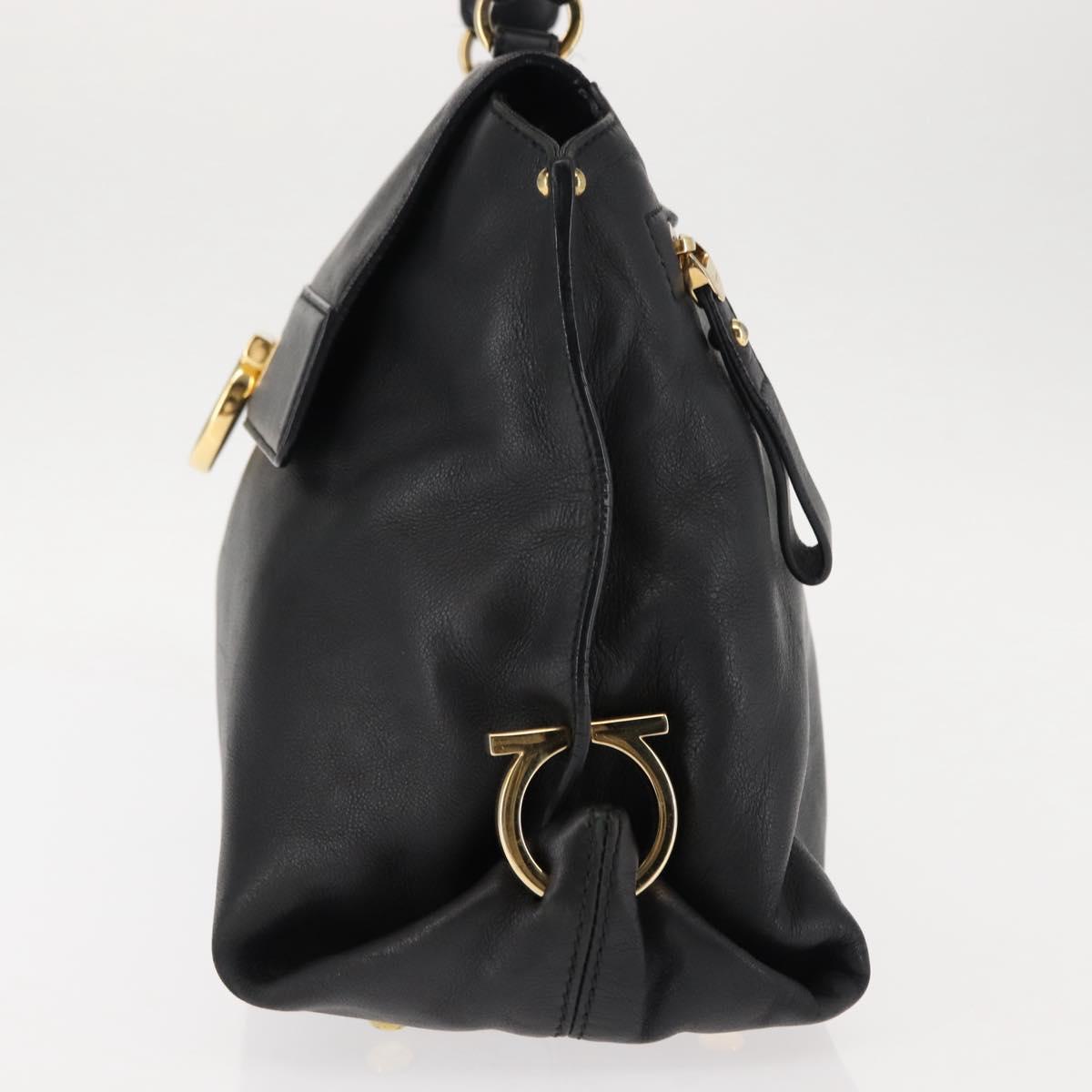 Salvatore Ferragamo Gancini Sofia Hand Bag Leather Black Gold Auth 145991