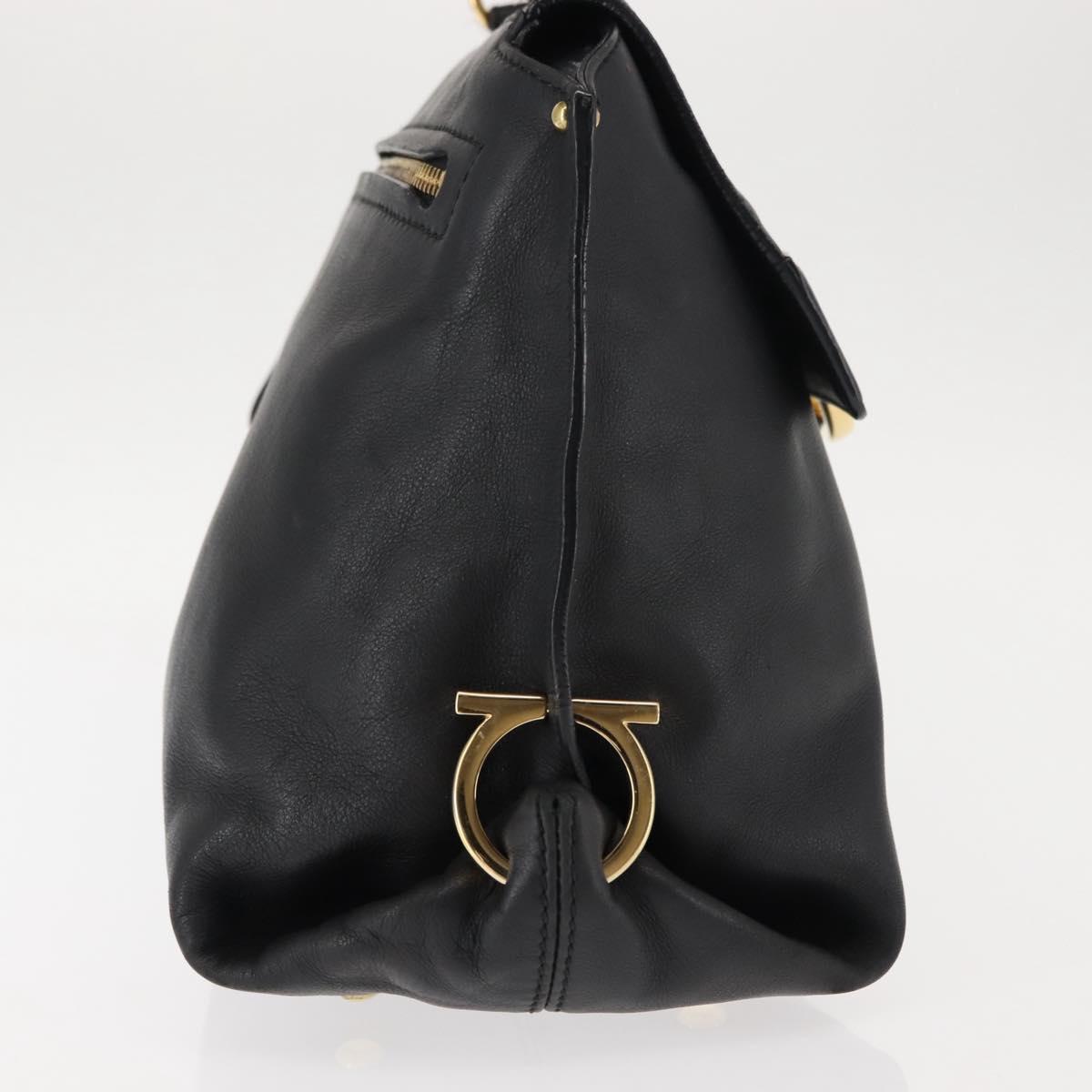 Salvatore Ferragamo Gancini Sofia Hand Bag Leather Black Gold Auth 145991