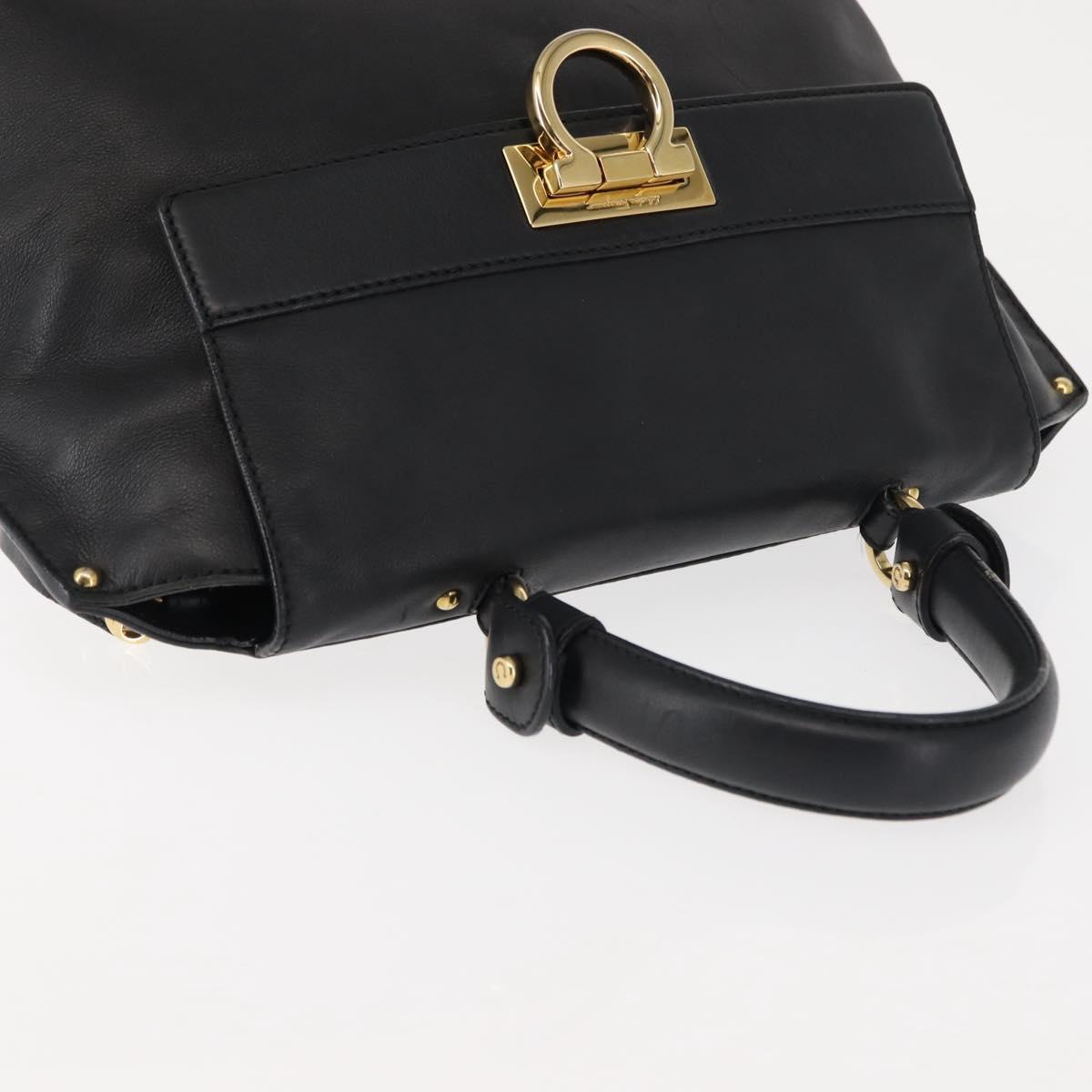 Salvatore Ferragamo Gancini Sofia Hand Bag Leather Black Gold Auth 145991