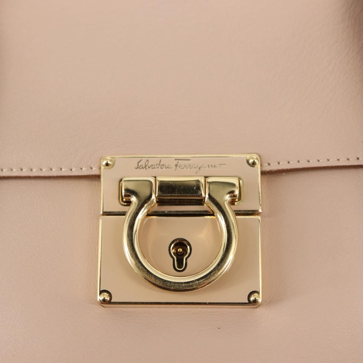 Salvatore Ferragamo Gancini Shoulder Bag Leather Pink Gold Auth 145992