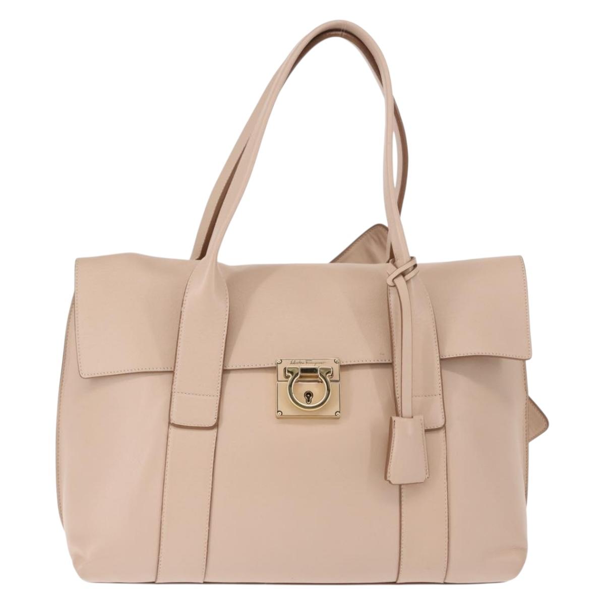 Salvatore Ferragamo Gancini Shoulder Bag Leather Pink Gold Auth 145992