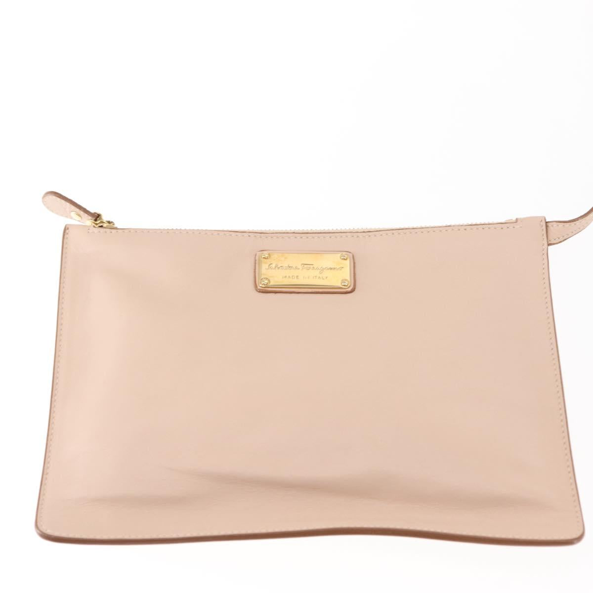 Salvatore Ferragamo Gancini Shoulder Bag Leather Pink Gold Auth 145992