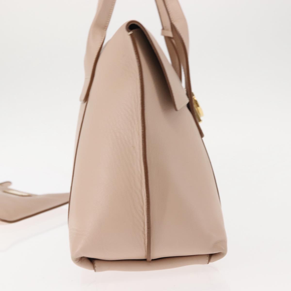 Salvatore Ferragamo Gancini Shoulder Bag Leather Pink Gold Auth 145992