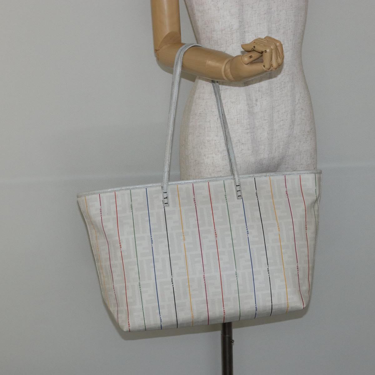 FENDI Zucca Canvas Tote Bag PVC Ivory Gold Auth 145993