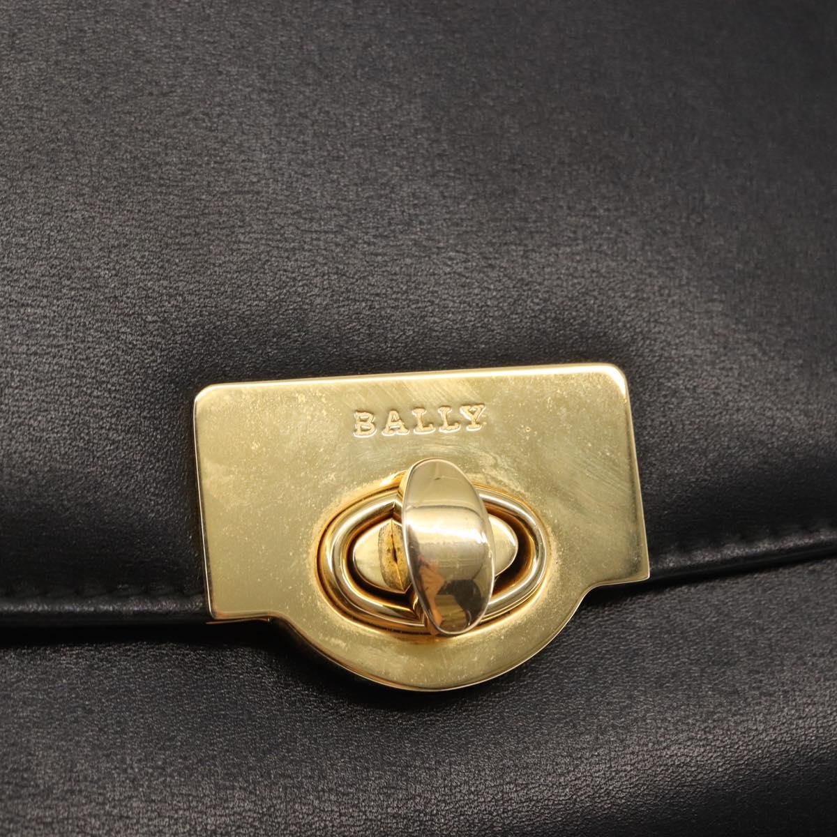 BALLY Chain Shoulder Bag Leather Black Gold Auth 145994
