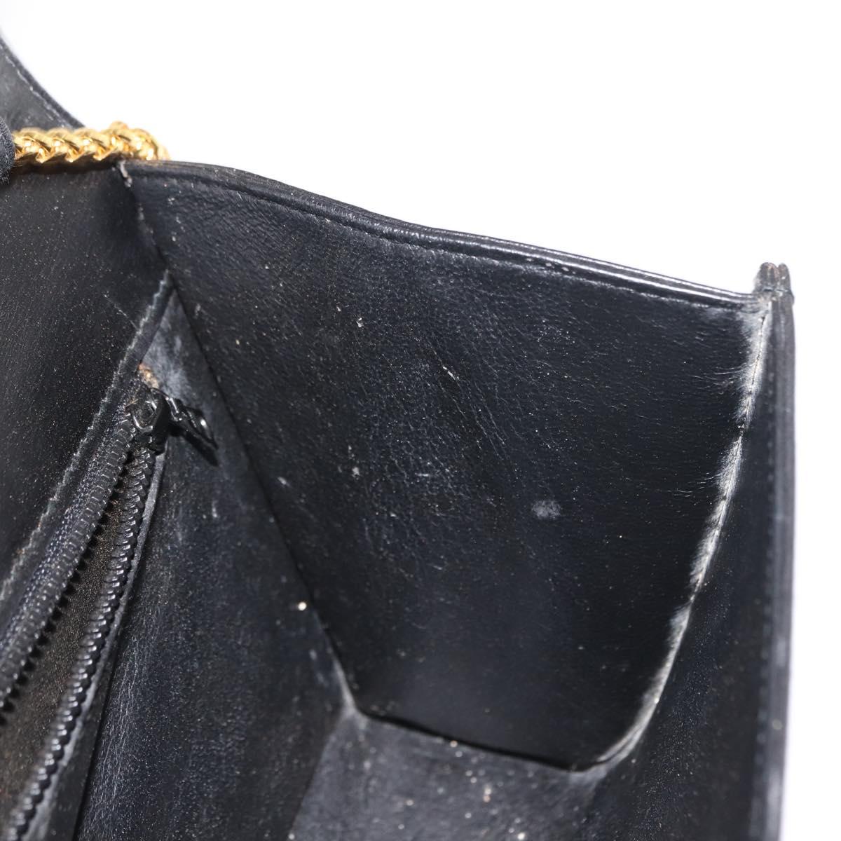 BALLY Chain Shoulder Bag Leather Black Gold Auth 145994