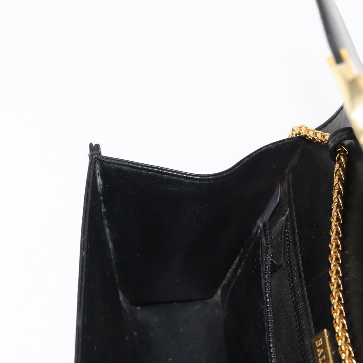 BALLY Chain Shoulder Bag Leather Black Gold Auth 145994
