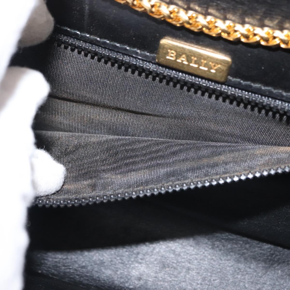 BALLY Chain Shoulder Bag Leather Black Gold Auth 145994