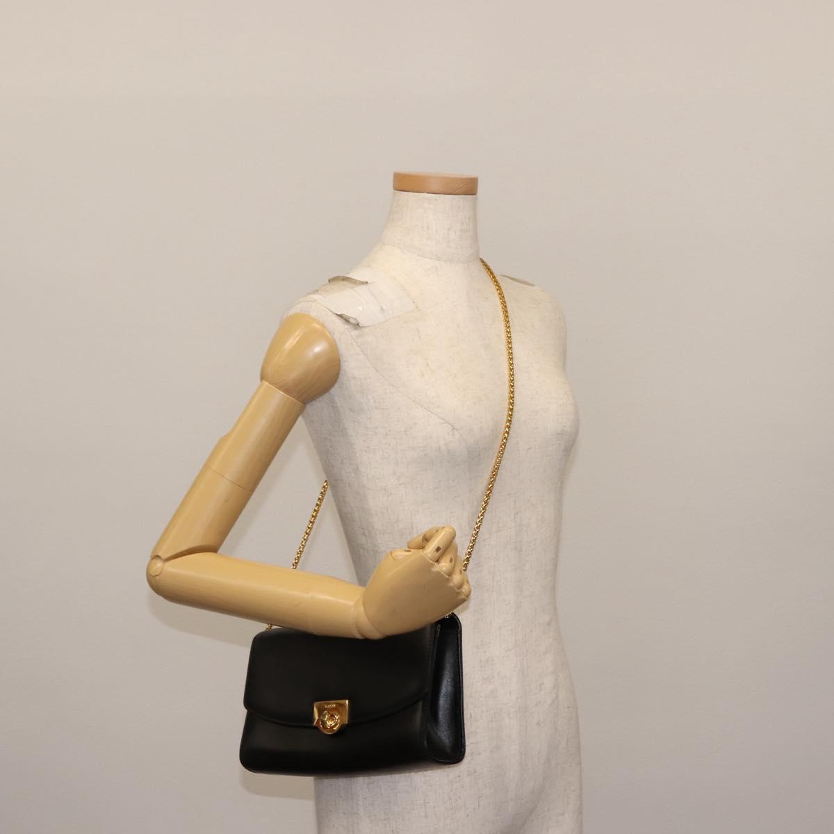 BALLY Chain Shoulder Bag Leather Black Gold Auth 145994