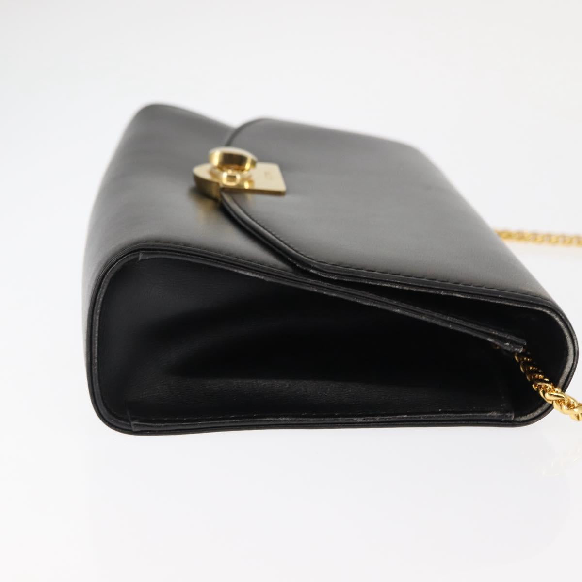BALLY Chain Shoulder Bag Leather Black Gold Auth 145994