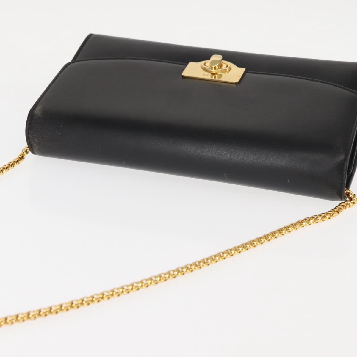 BALLY Chain Shoulder Bag Leather Black Gold Auth 145994