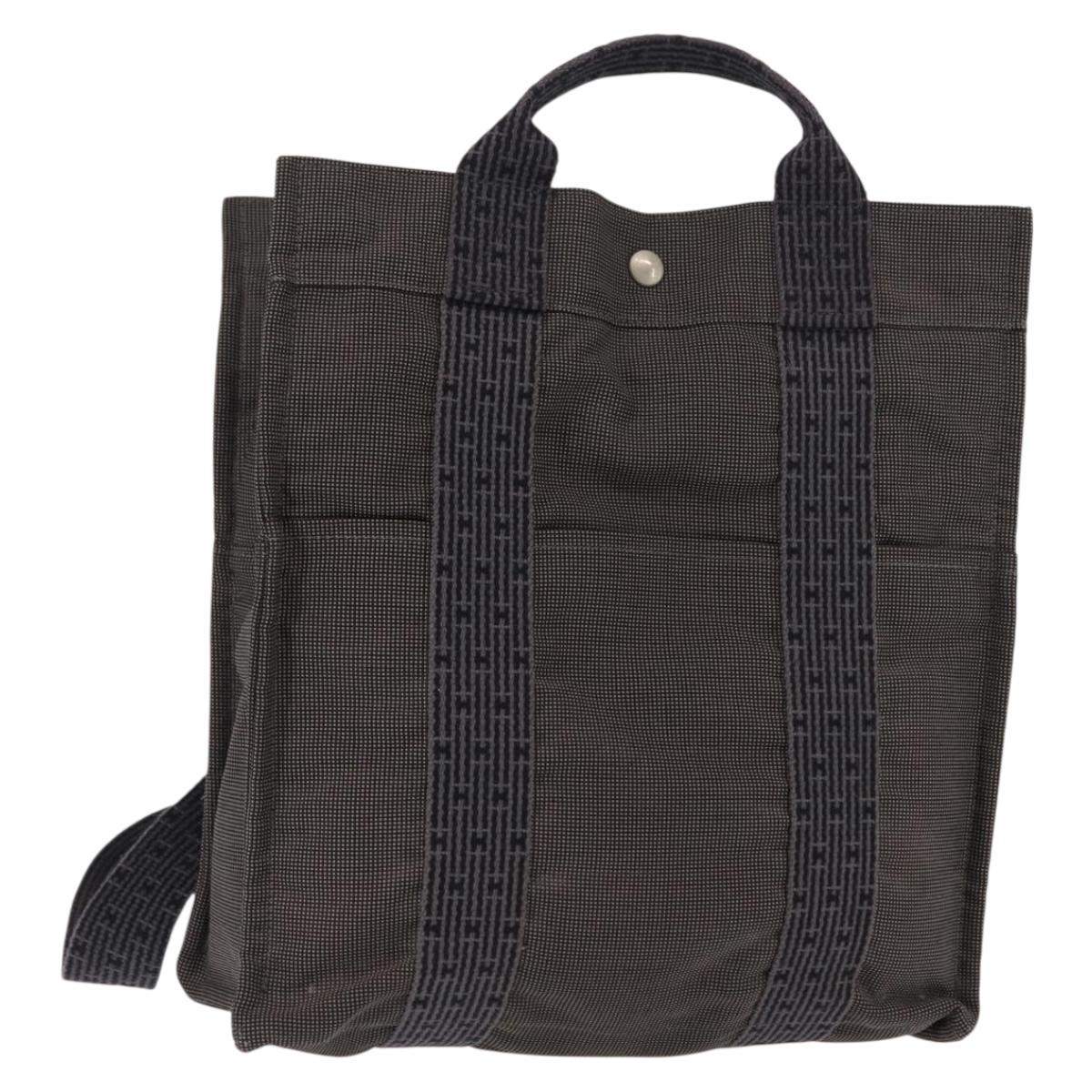 HERMES Her Line Backpack Canvas Gray Silver Auth 145996