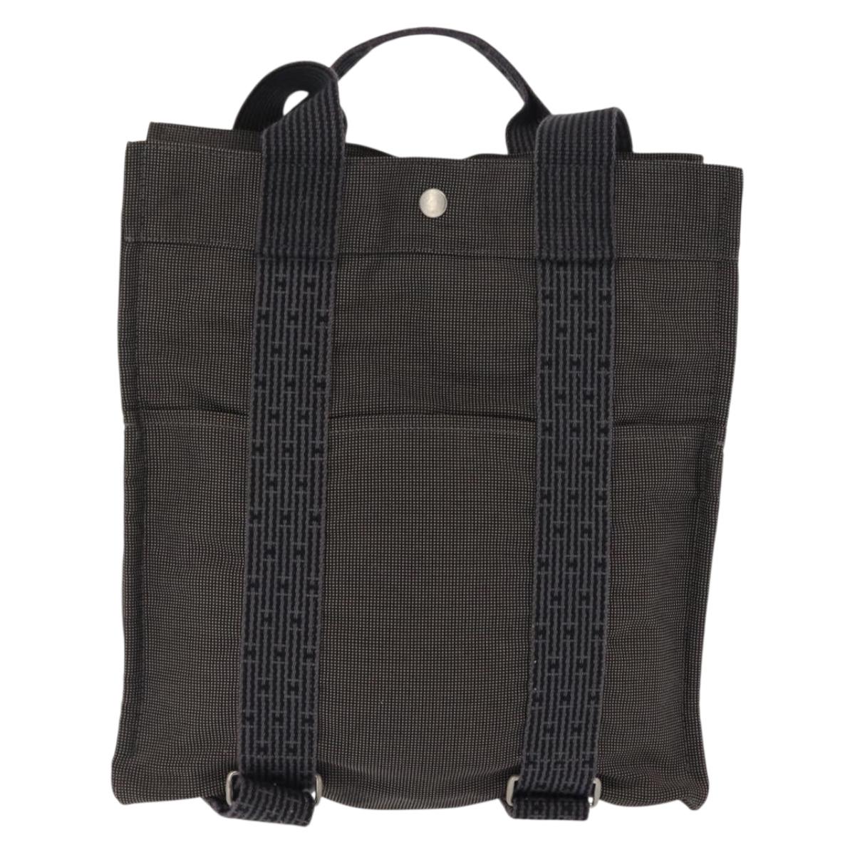 HERMES Her Line Backpack Canvas Gray Silver Auth 145996