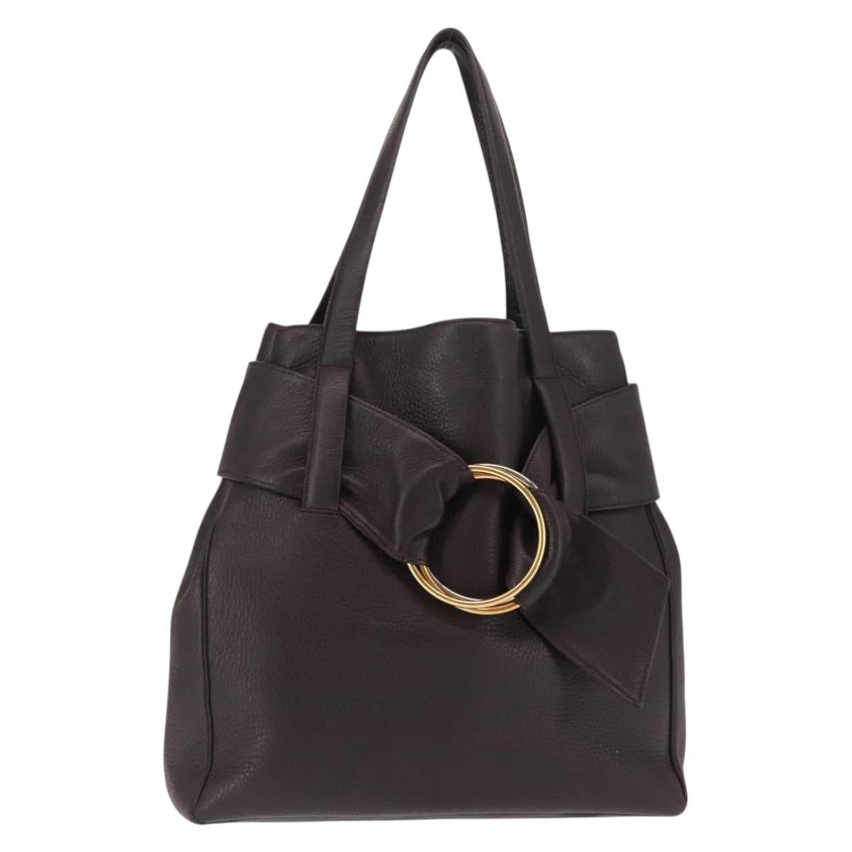 CARTIER Trinity Tote Bag Leather Brown Gold Auth 145998