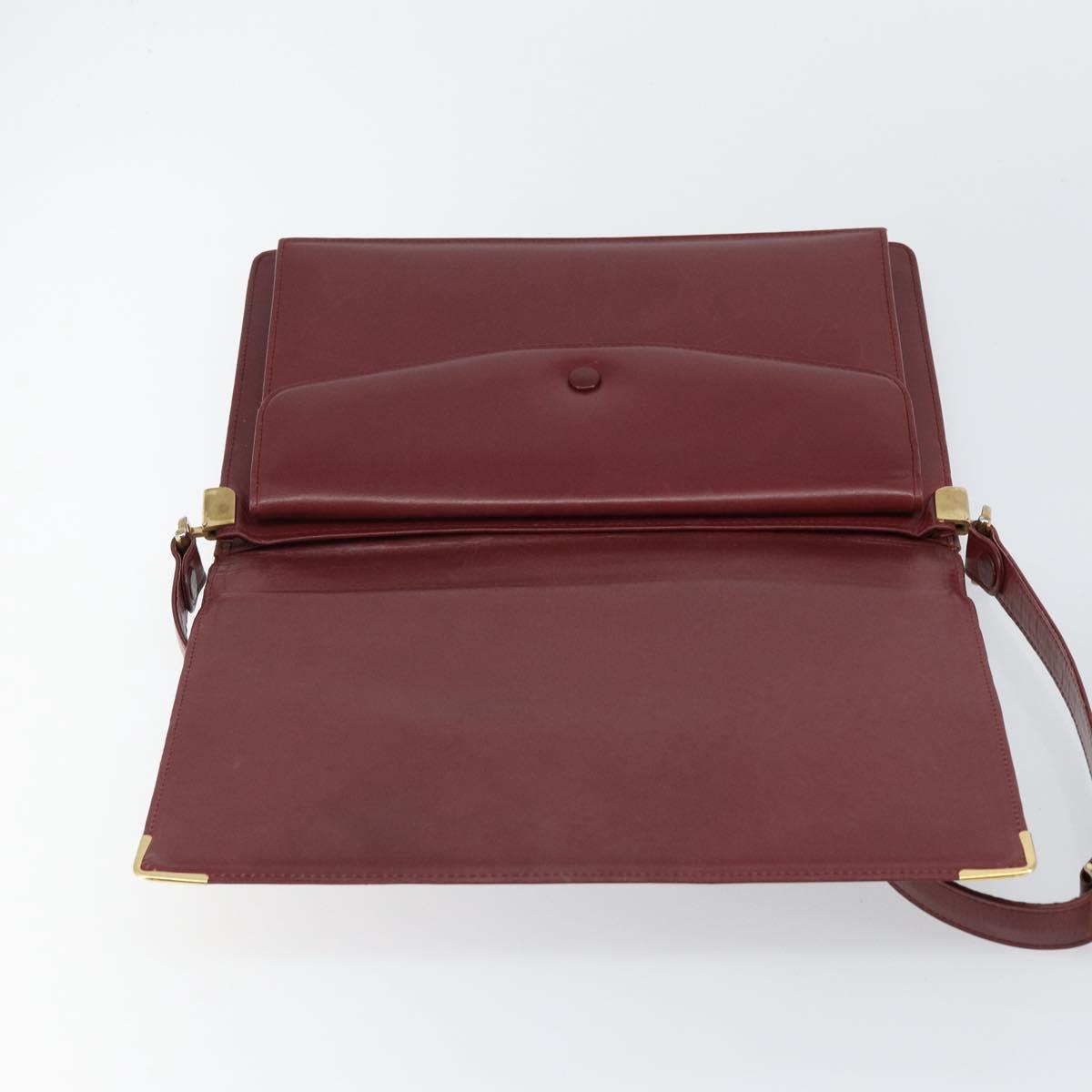 CARTIER Shoulder Bag Leather Bordeaux Gold Auth 145999