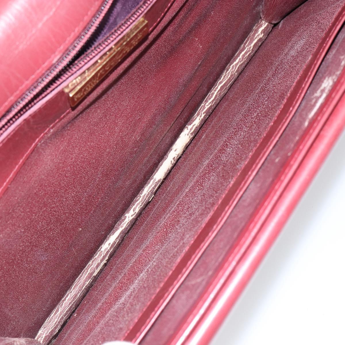 CARTIER Shoulder Bag Leather Bordeaux Gold Auth 145999