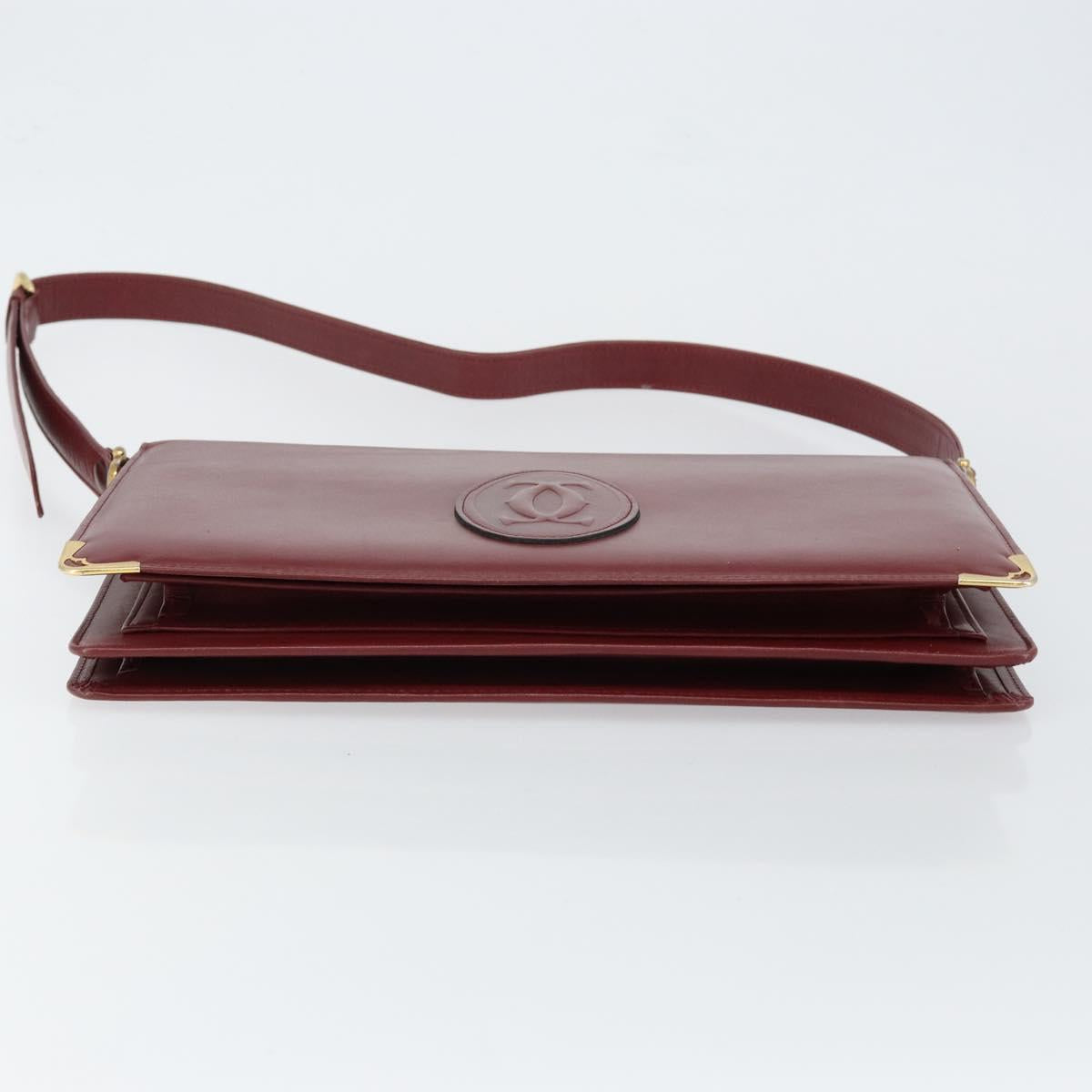 CARTIER Shoulder Bag Leather Bordeaux Gold Auth 145999