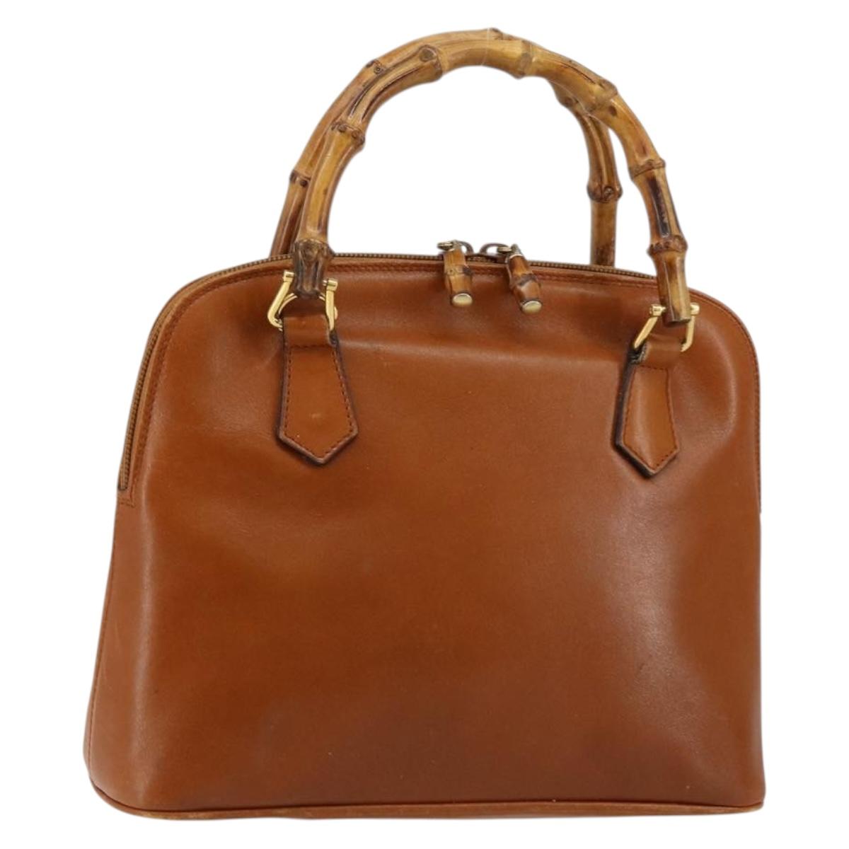 GUCCI Bamboo Hand Bag Leather Brown Gold 000 1274 0290 Auth 146002