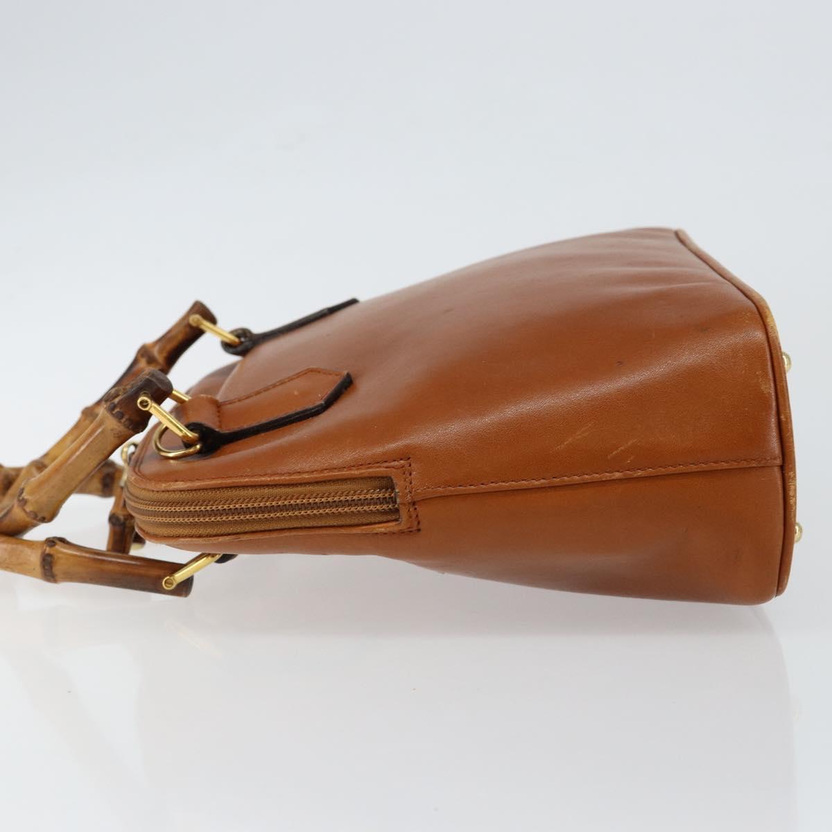 GUCCI Bamboo Hand Bag Leather Brown Gold 000 1274 0290 Auth 146002