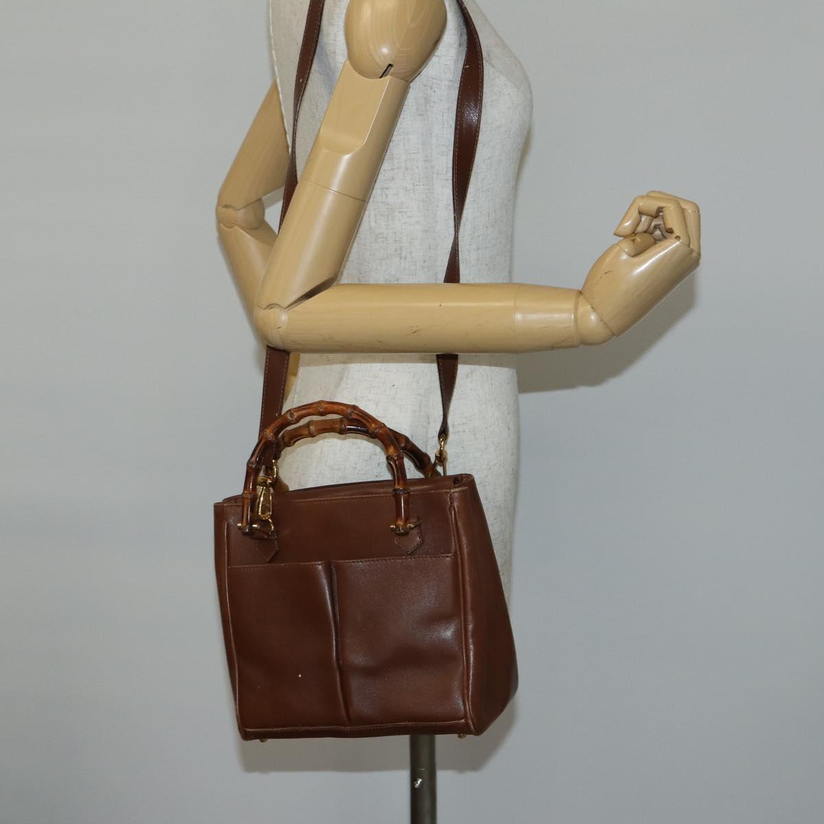 GUCCI Bamboo Hand Bag Leather 2way Brown Gold 000 122 0316 Auth 146003