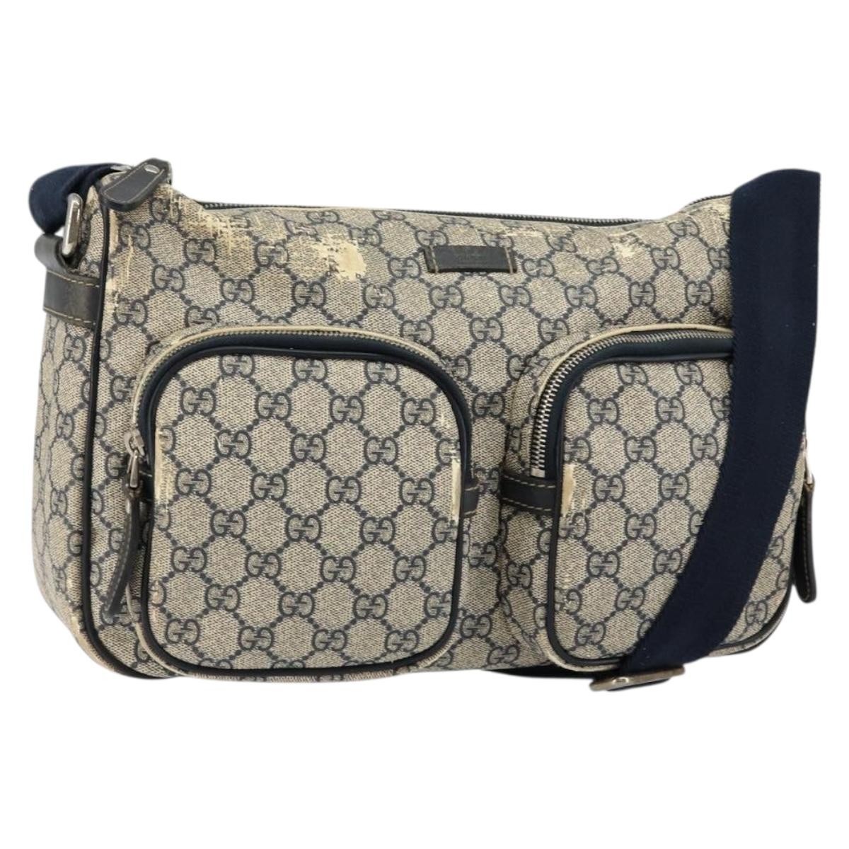 GUCCI GG Supreme Shoulder Bag PVC Navy Gold 246881 Auth 146007