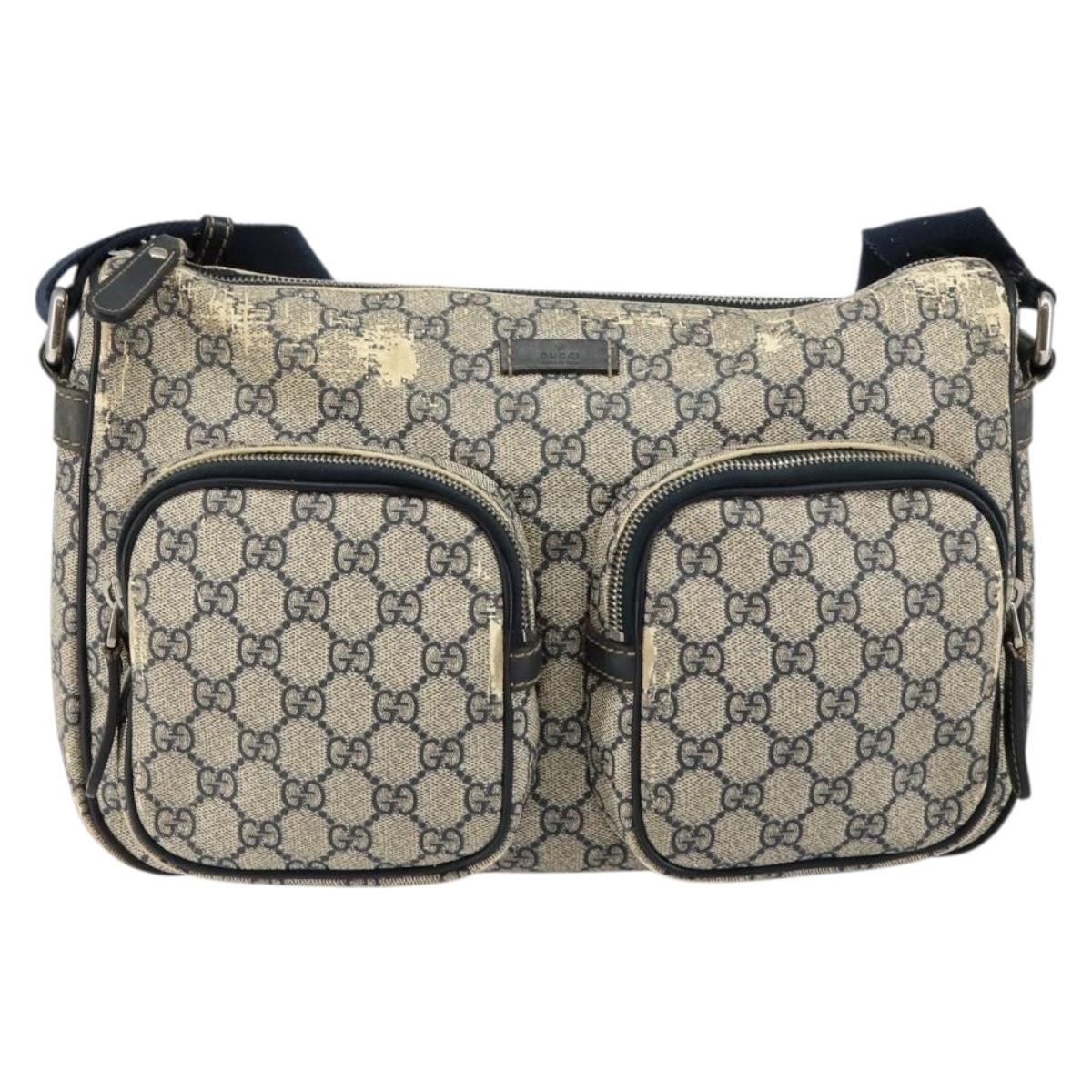GUCCI GG Supreme Shoulder Bag PVC Navy Gold 246881 Auth 146007